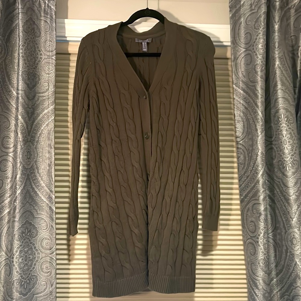 Long green cardigan sweater